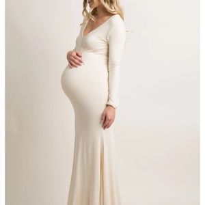 PinkBlush Beige Long Sleeve Photoshoot Maternity Gown/Dress